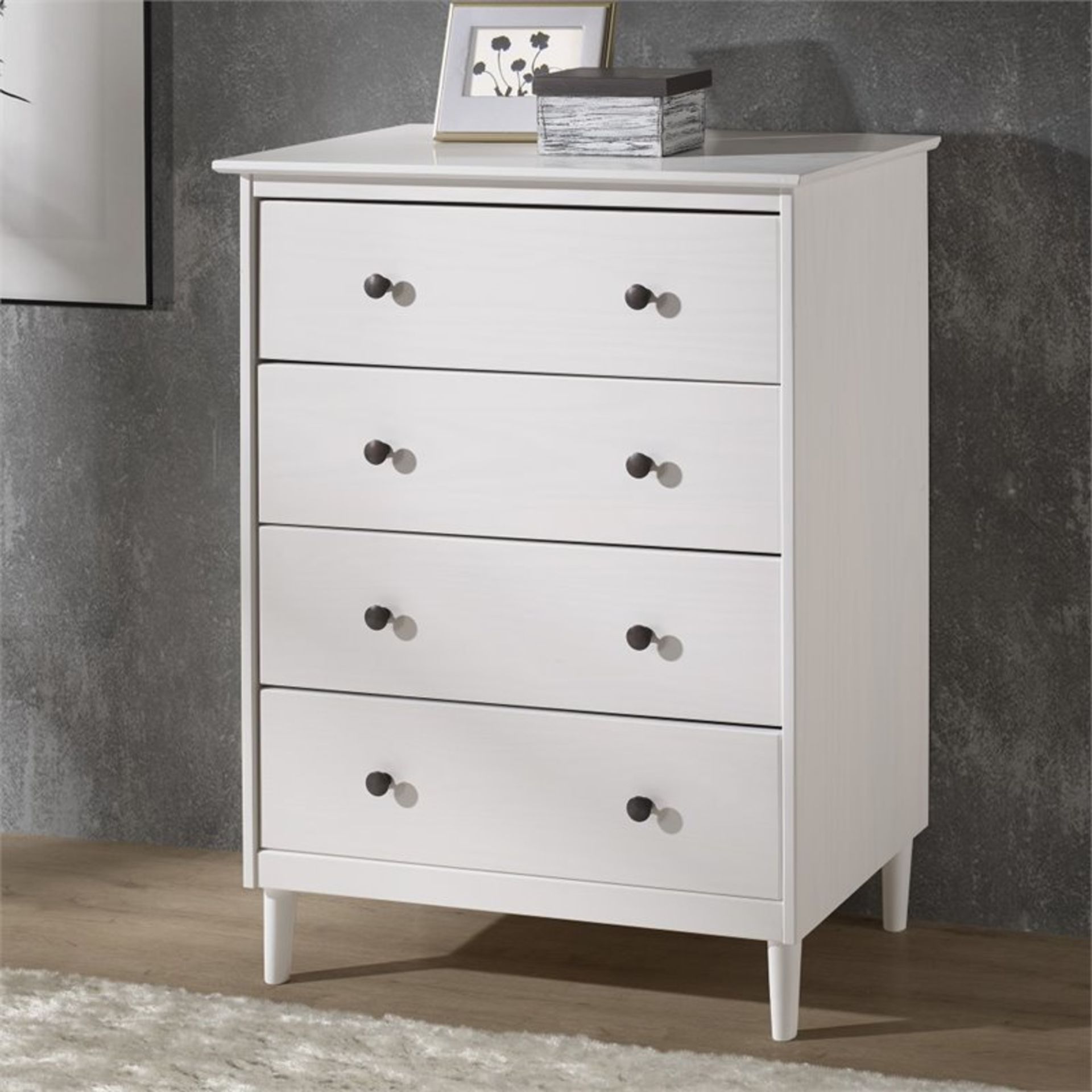 BOXED 4 DRAWER SOLID WOOD DRESSER - WHITE ITEM#: BR4DDRWH RRP £159.00 (AS SEEN IN WAYFAIR)