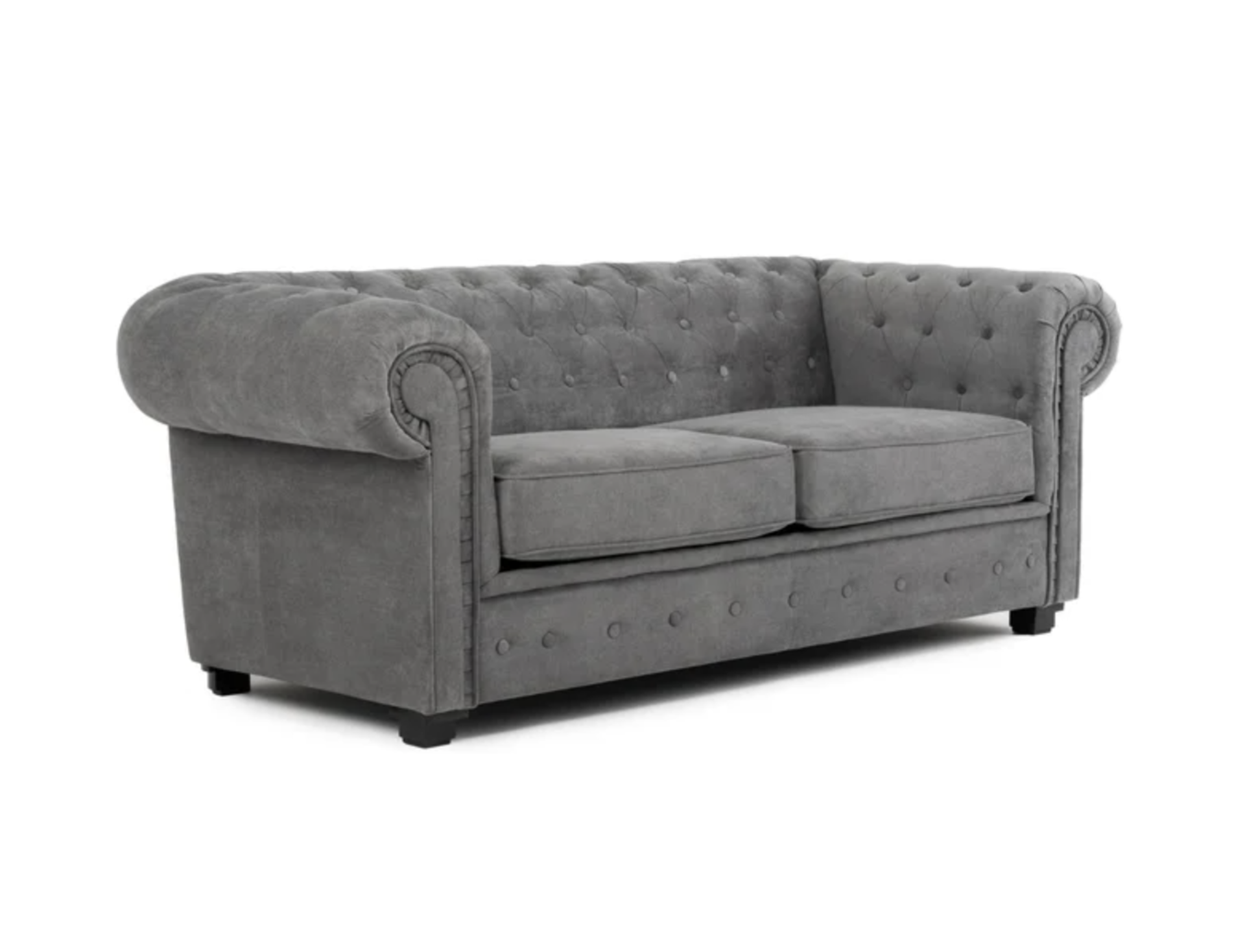 2 SEATER GREY FABRIC CHESTERFIELD, AS SEEN ON WAYFAIR, (NO FEET) RRP-£669.00