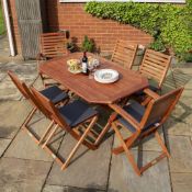 BOXED ROWLINSON GARDEN PRODUCTS 4 PLUMLEY FOLDING CHAIRS WITH CUSHIONS 2 FOLDING ARMCHAIRS & TABLE