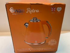 Swan Retro 1.5 Litre Jug Kettle, Orange, with 360 Degree Rotational Base, 3KW Fast Boil, Easy