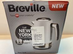 Breville VKT142 New York Collection Electric Jug Kettle, Fast Boil, 3 KW, 1.7 liters, White and Gold