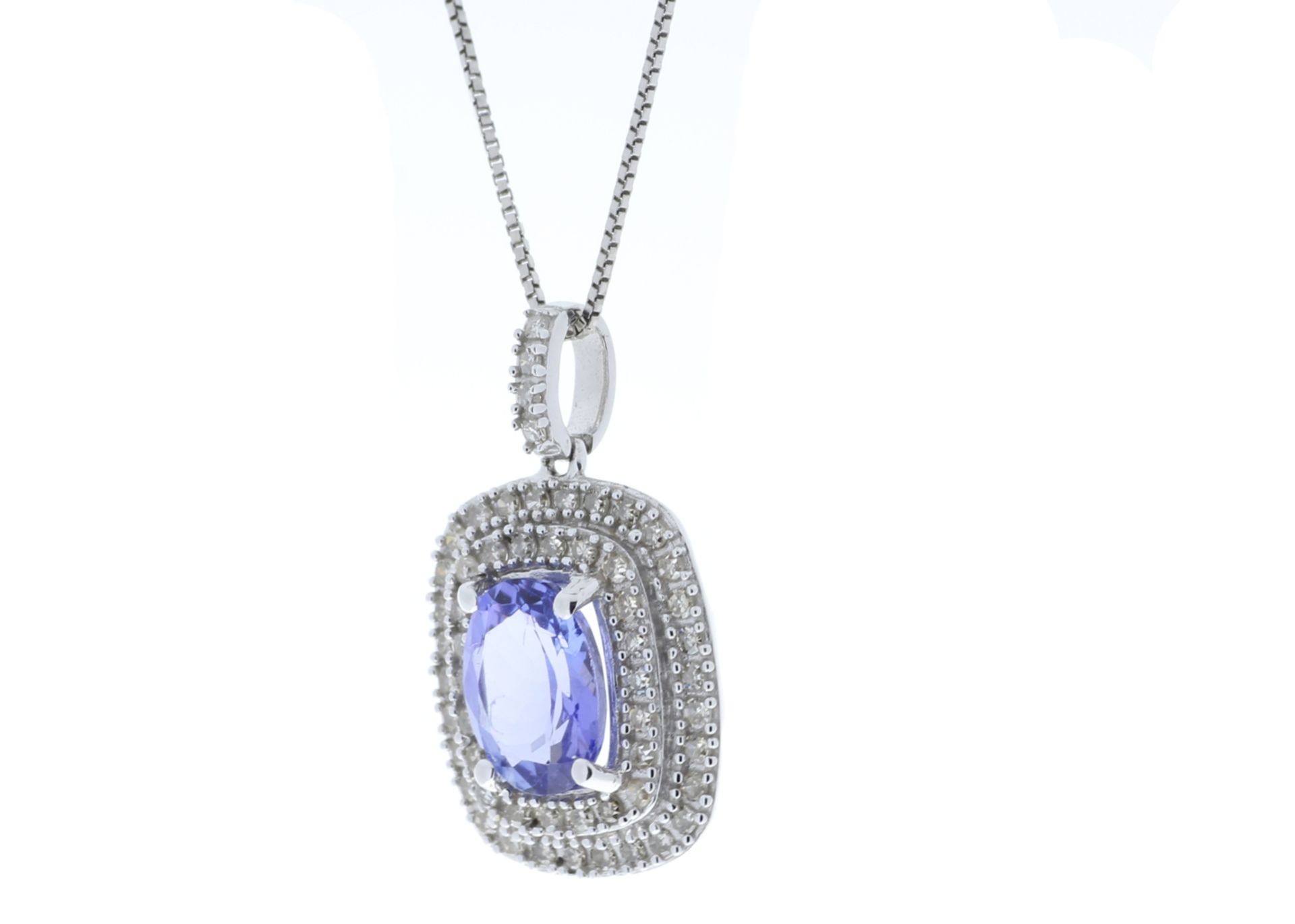 9ct White Gold Oval Tanzanite And Diamond Cluster Pendant 0.28 Carats - Valued by IDI £1,800.00 - - Image 5 of 6