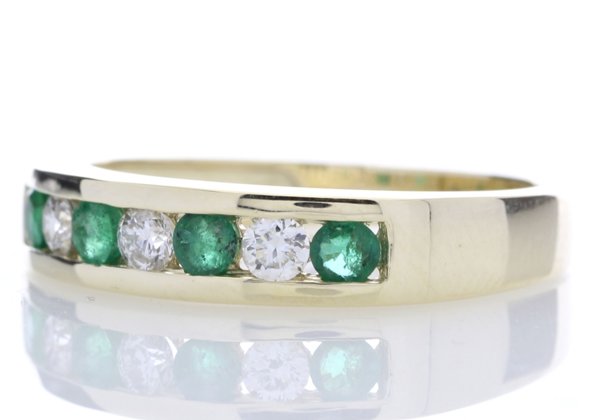 9ct Yellow Gold Channel Set Semi Eternity Diamond And Emerald Ring 0.25 Carats - Valued by IDI £1, - Image 2 of 5