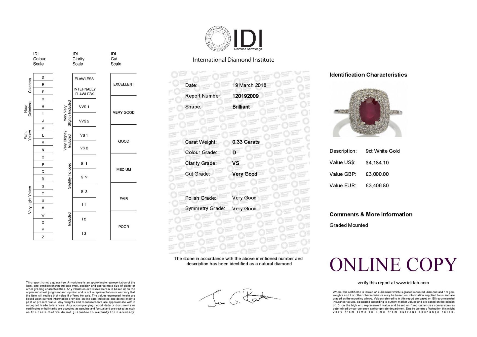9ct White Gold Oval Ruby And Diamond Cluster Diamond Ring 0.33 Carats - Valued by IDI £3,000.00 - - Image 5 of 5