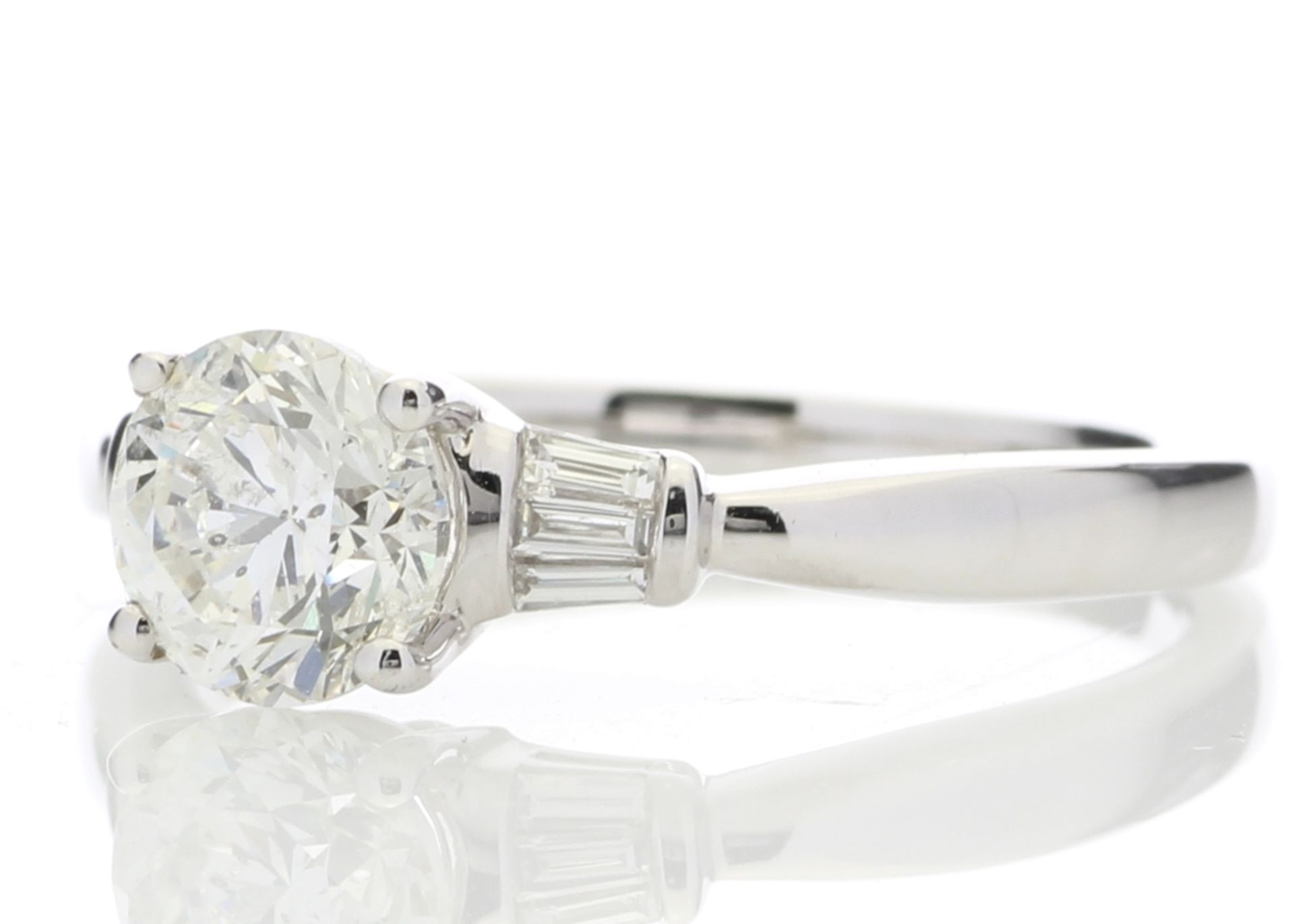 18ct White Gold Single Stone Diamond Ring With Baguette (1.02) 1.15 Carats - Valued by IDI £12,000. - Image 2 of 5