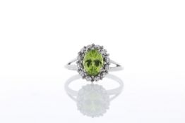 9ct White Gold Cluster Diamond And Peridot Ring (P1.40) 0.09 Carats - Valued by GIE £1,420.00 -