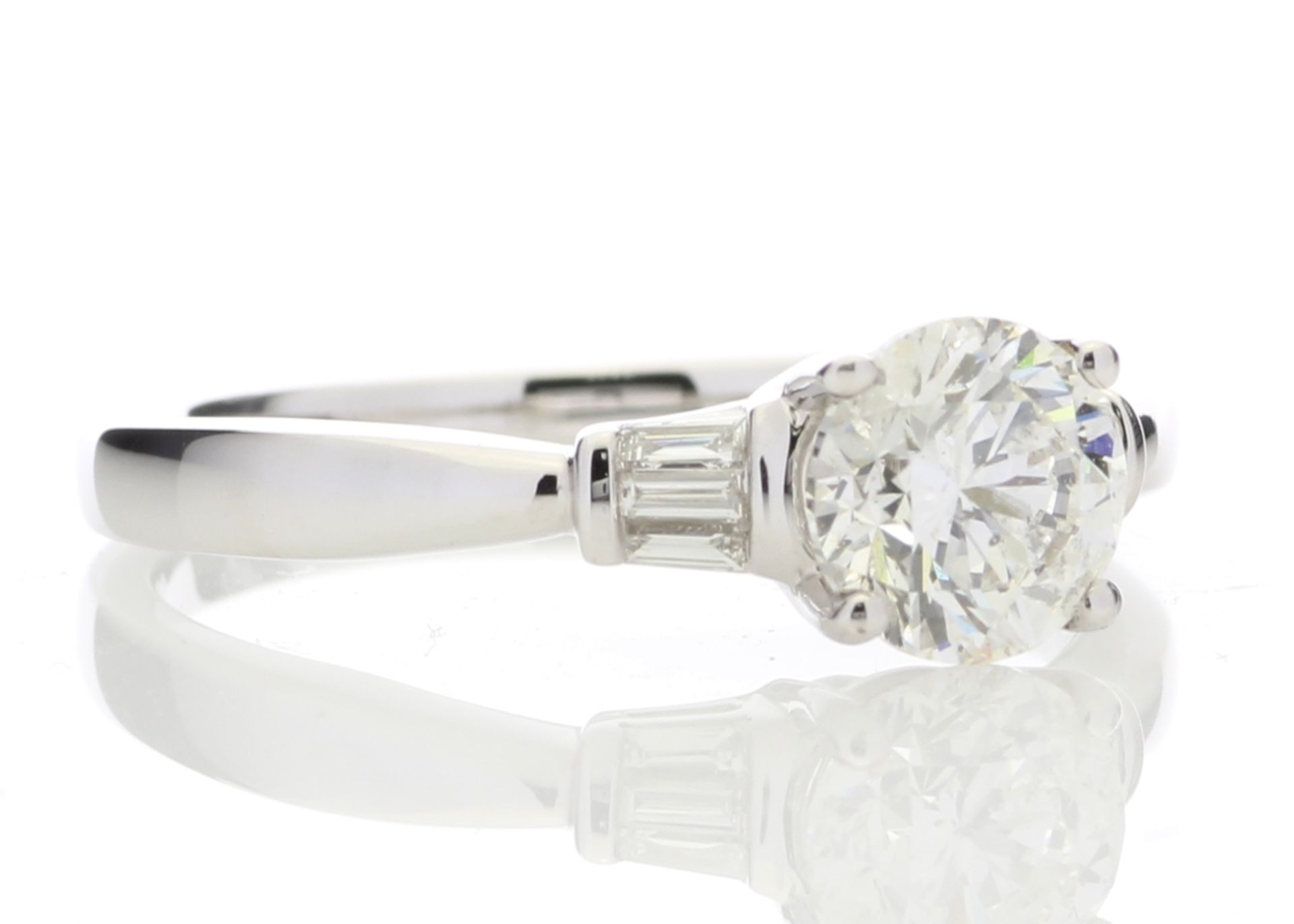 18ct White Gold Single Stone Diamond Ring With Baguette (1.02) 1.15 Carats - Valued by IDI £12,000. - Image 4 of 5