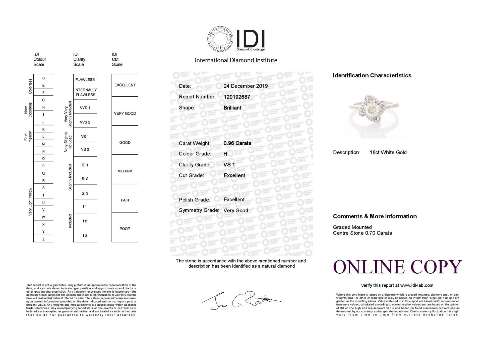 18ct White Gold Single Stone With Halo Setting Ring (0.70) 0.96 Carats - Valued by IDI £9,550.00 - - Image 5 of 5
