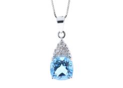9ct White Gold Diamond And Blue Topaz Pendant 0.02 Carats - Valued by GIE £727.50 - A gorgeous