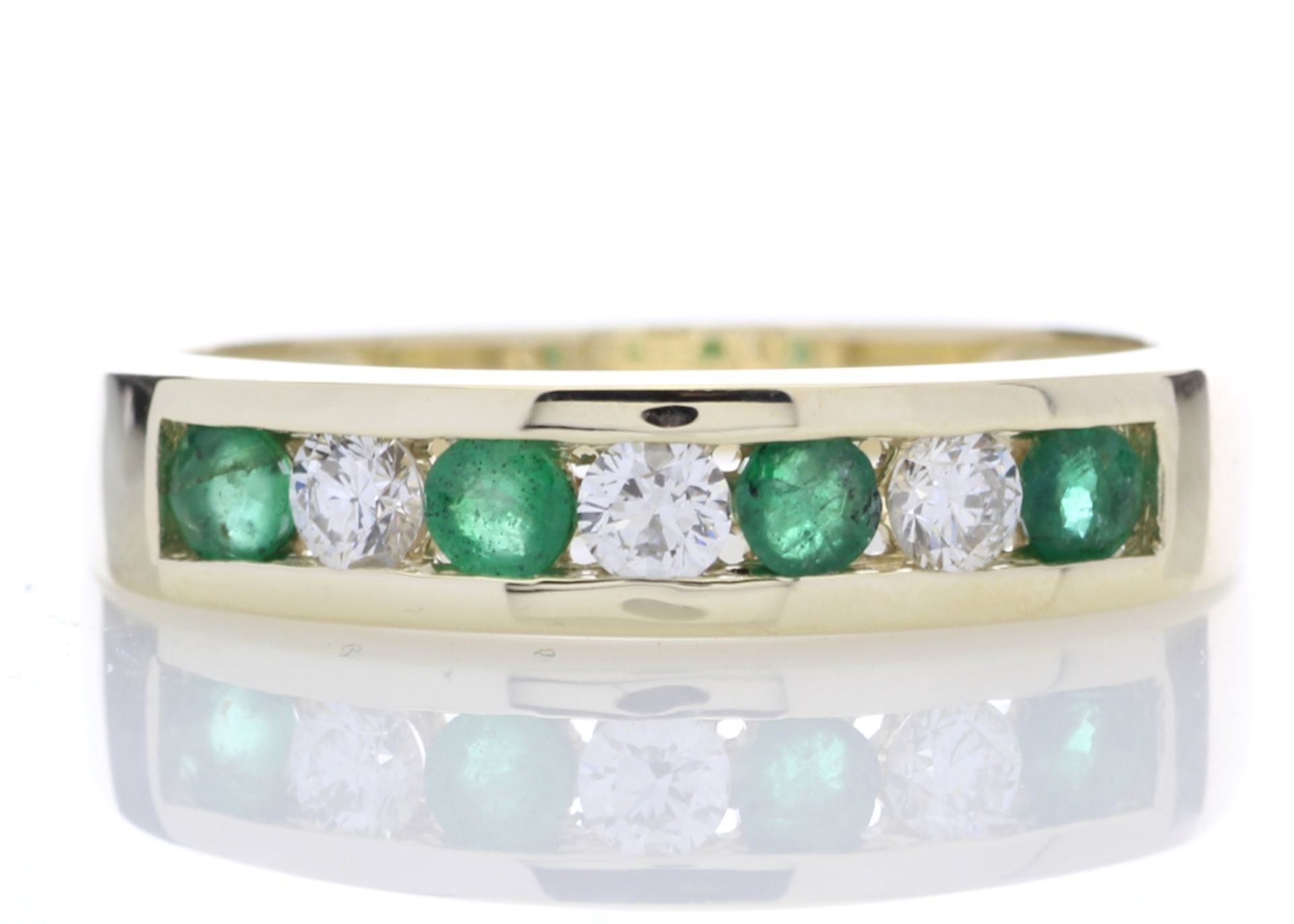 9ct Yellow Gold Channel Set Semi Eternity Diamond And Emerald Ring 0.25 Carats - Valued by IDI £1,