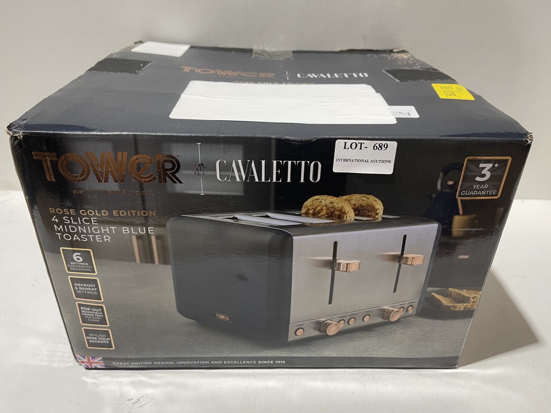 Tower T20051MNB Cavaletto 4-Slice Toaster with Defrost/Reheat, Stainless Steel, 1800 W, Midnight