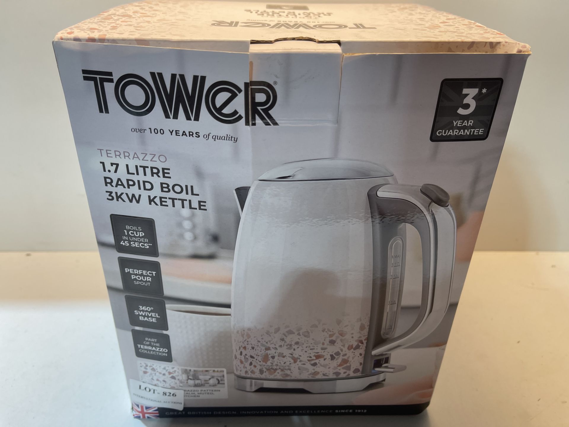 Tower T10065TAN Terrazzo Rapid Boil Kettle, 1.7L, 3000W, Stainless Steel, White £49.99Condition