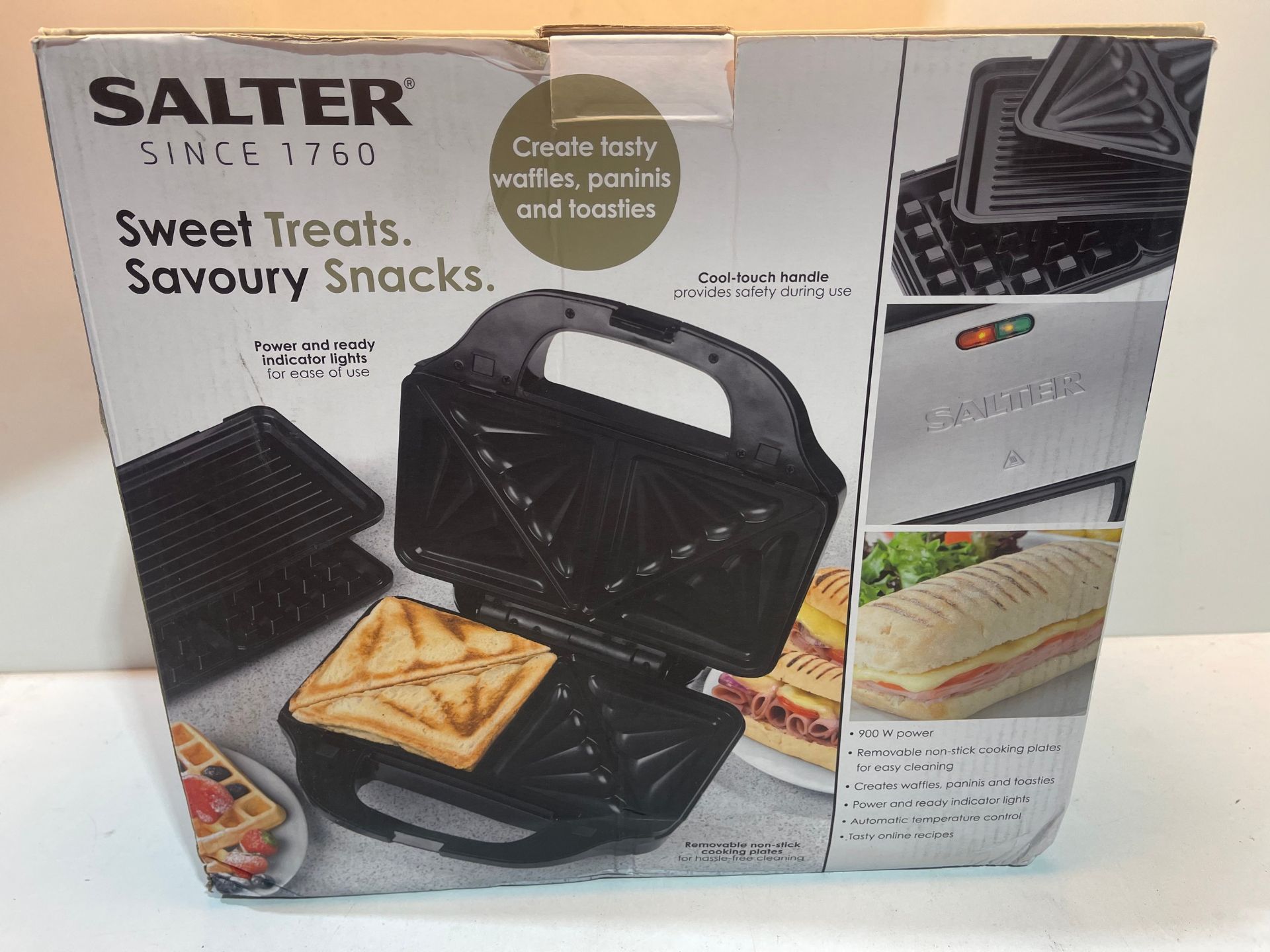 Salter EK2143 Deep Fill 3-in-1 Snack Maker with Interchangeable Waffle, Panini and Toasted Sandwich, - Image 2 of 2