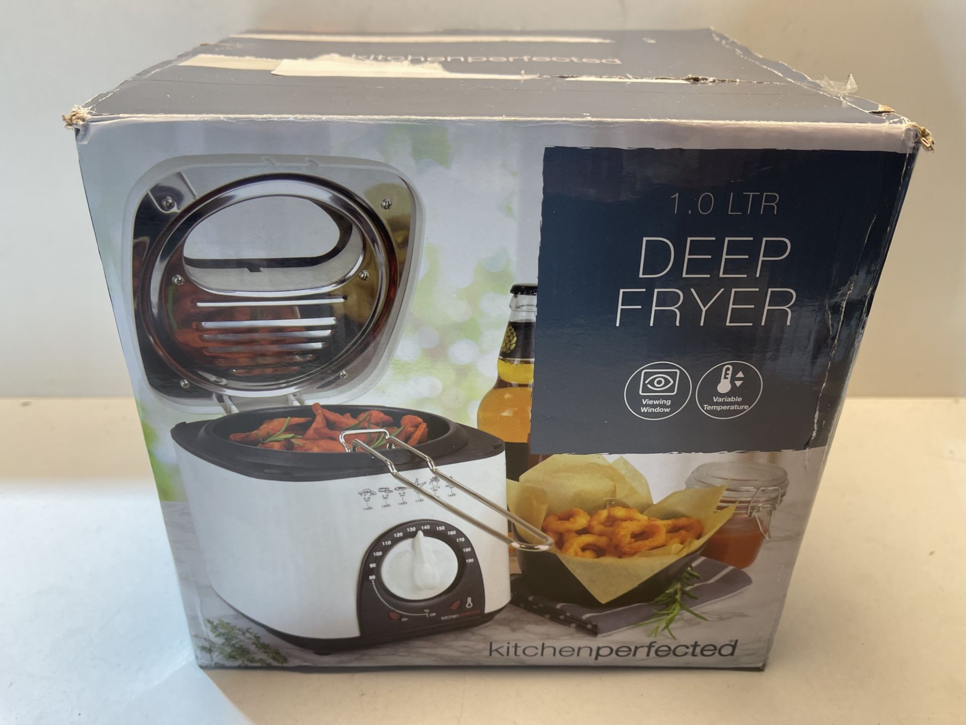 KitchenPerfected 1.0Ltr Compact Deep Fryer / Non-Stick / Thermostat Control / Frying Basket With