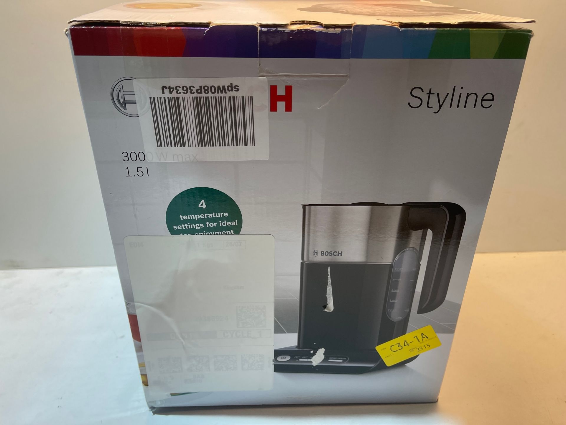 Bosch Styline TWK8633GB Variable Temperature Cordless Kettle, 1.5 Litres, 3000W - Black Â£59.