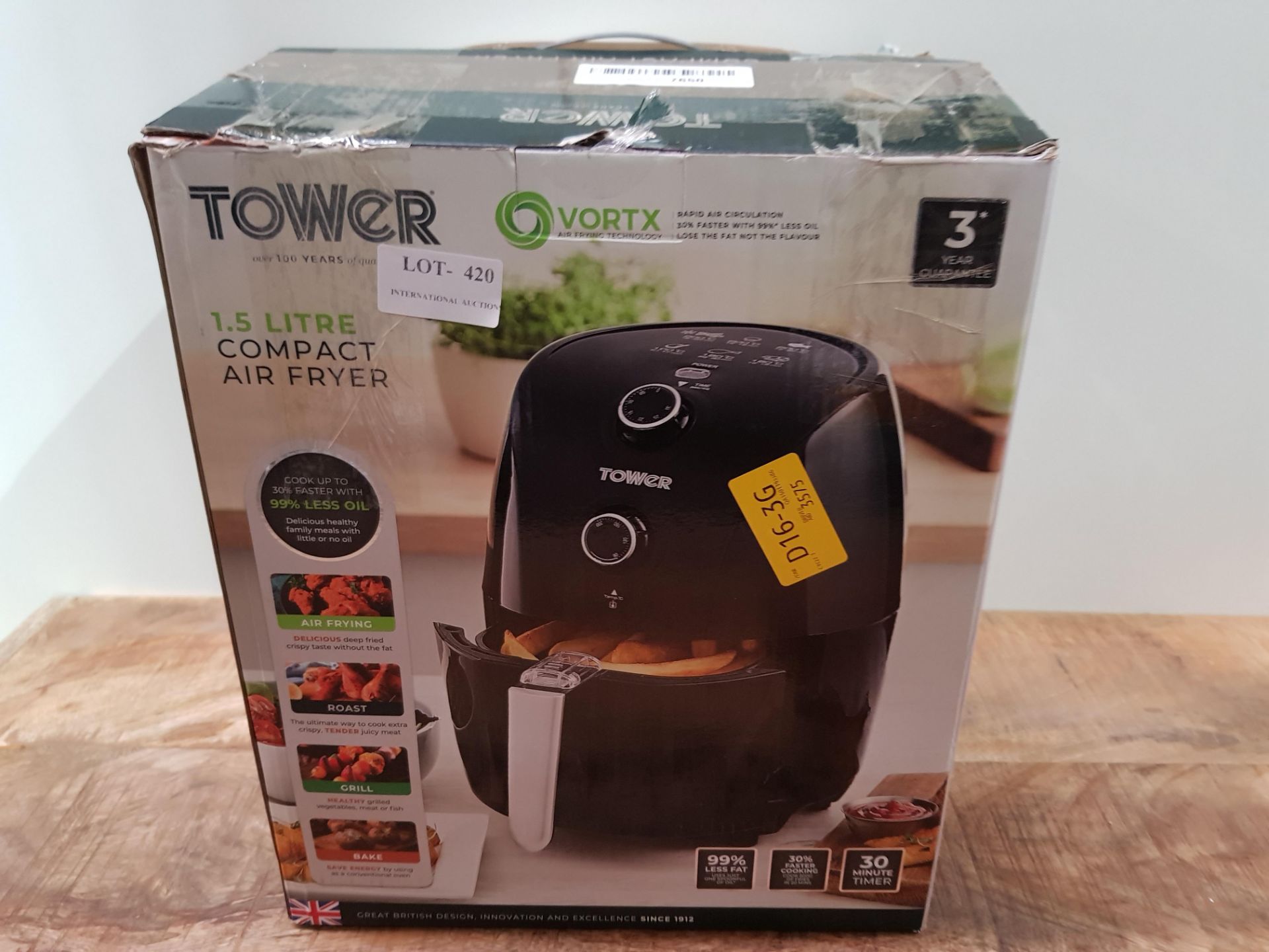 Tower T17025 Vortx Compact Air Fryer with Rapid Air Circulation, 30-Minute Timer, 1.5 Litre, 900W,