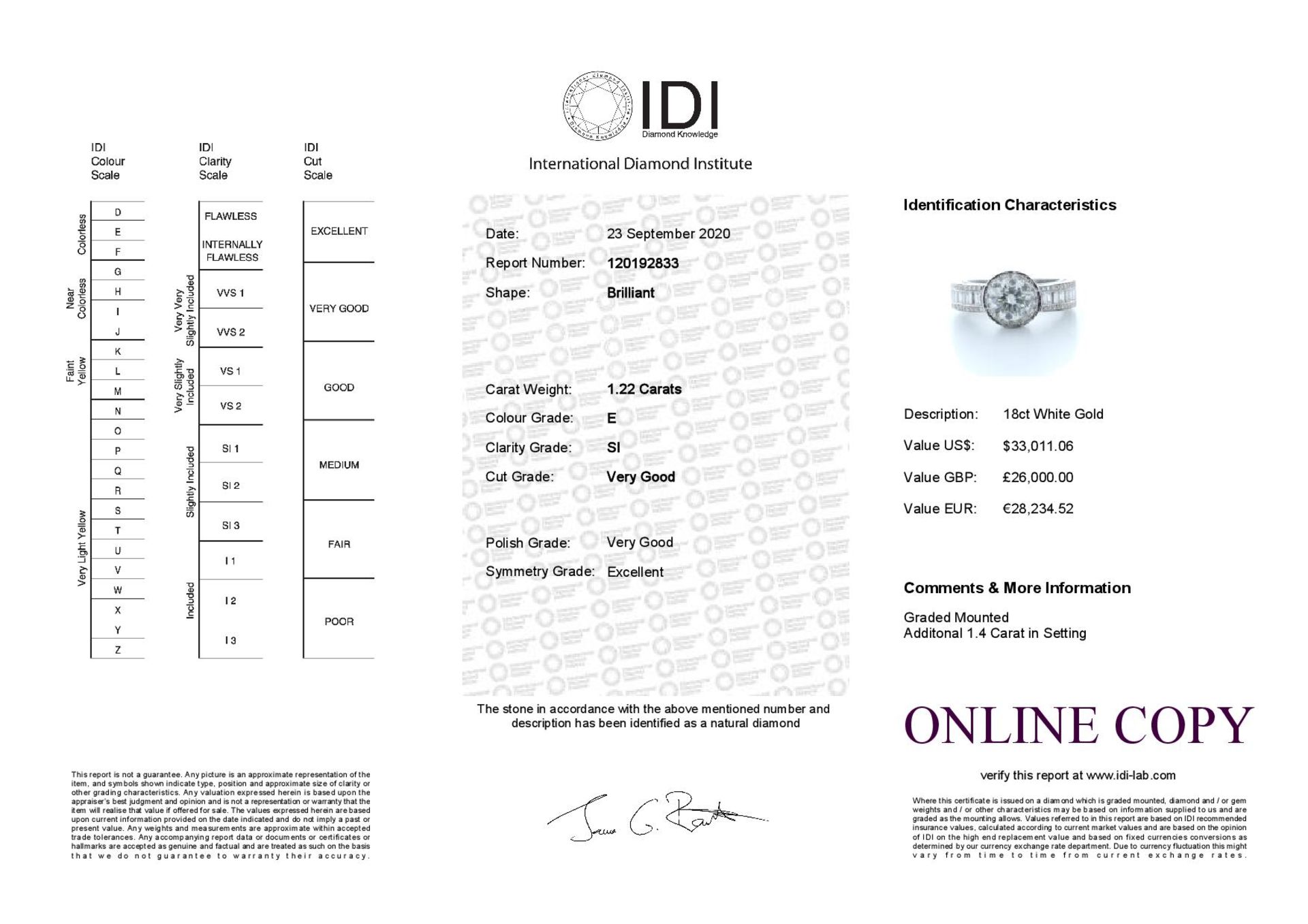 18ct White Gold Single Stone With Halo Setting Ring 2.62 (1.22) Carats - Valued by IDI £26,000. - Image 5 of 5