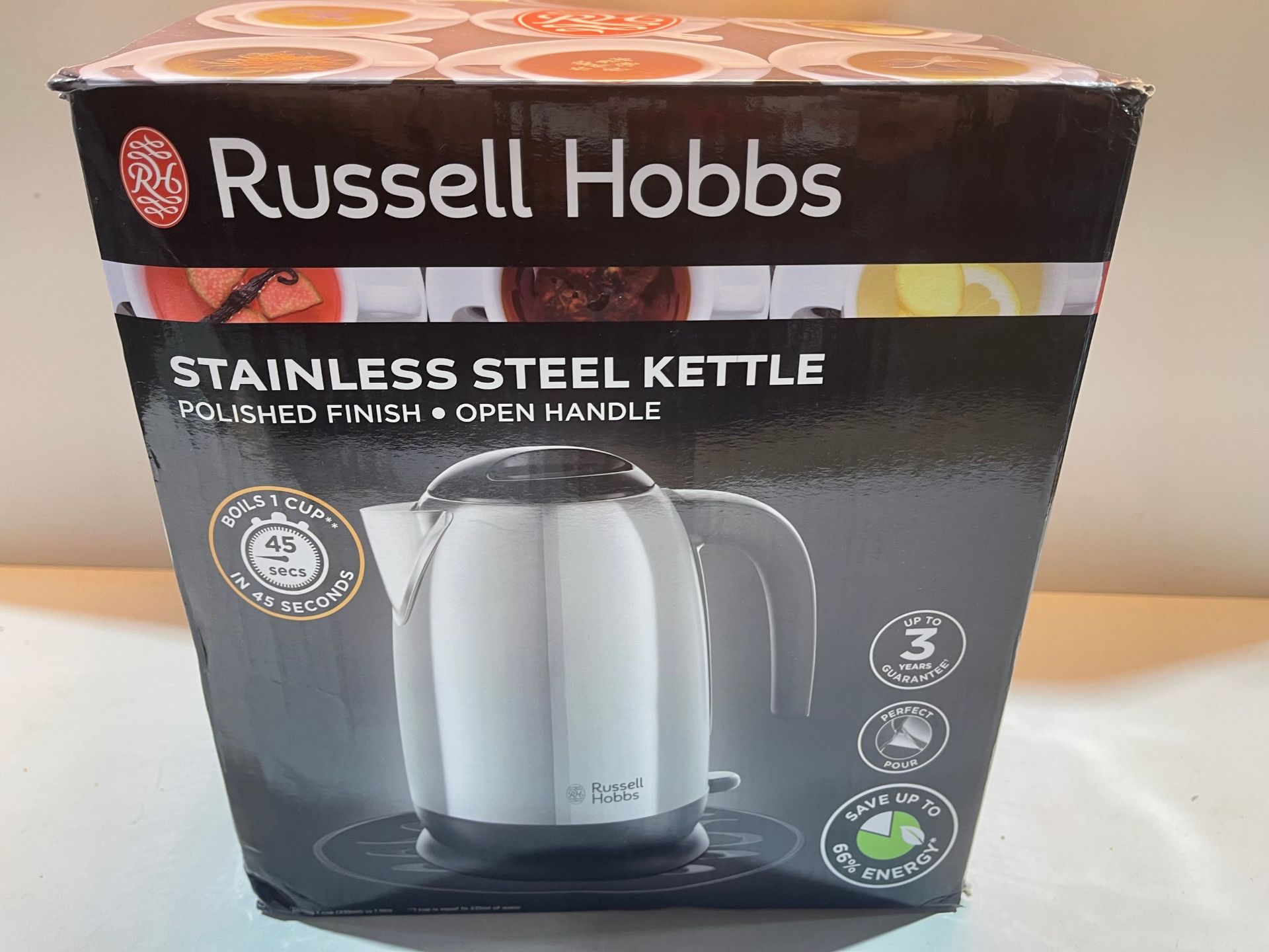 Russell Hobbs 23911 Adventure Polished Stainless Steel Electric Kettle Open Handle, 3000 W, 1.7