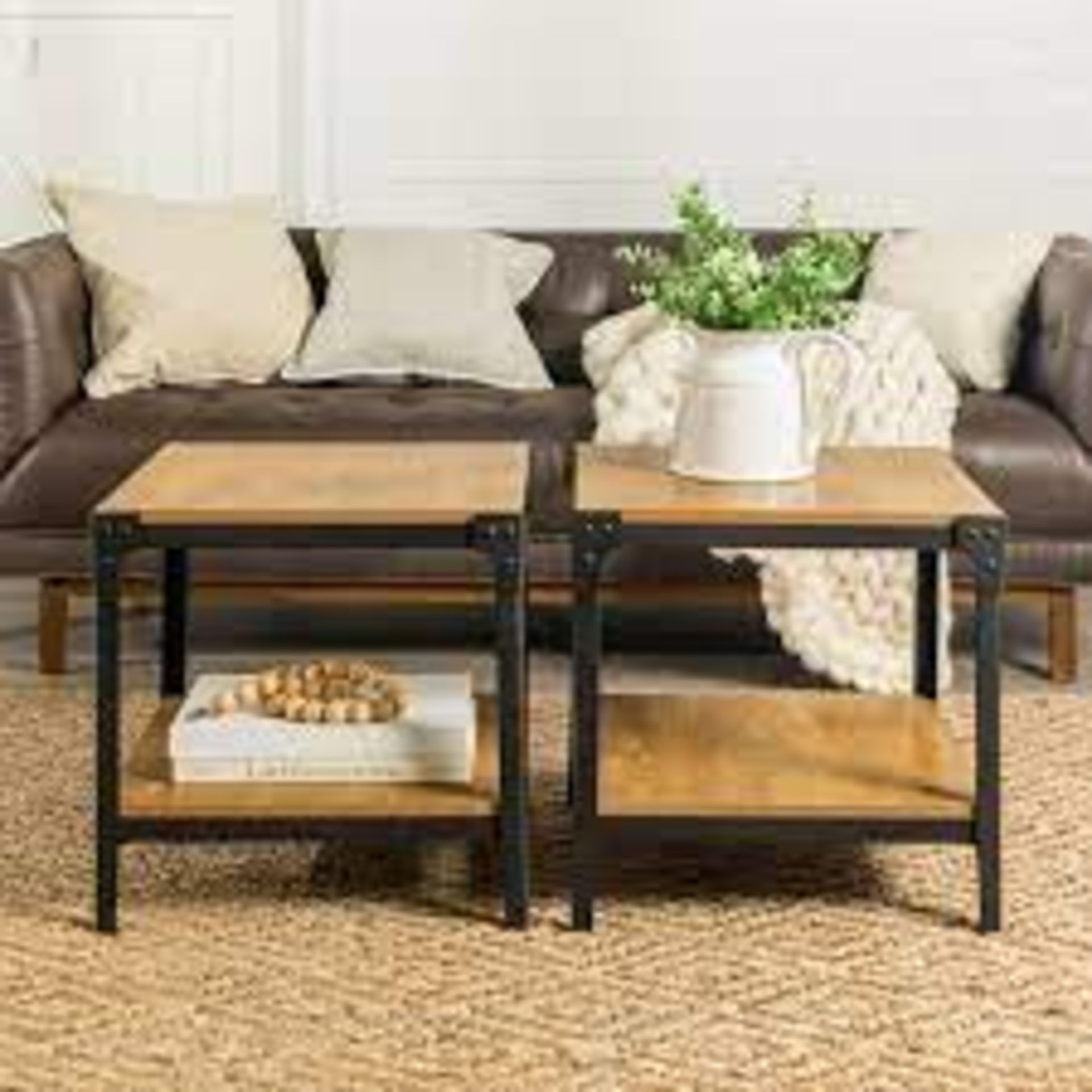 BOXED ANGLE IRON RUSTIC WOOD END TABLE BARNWOOD C20AISTBW RRP £209.00 (AS SEEN IN WAYFAIR)