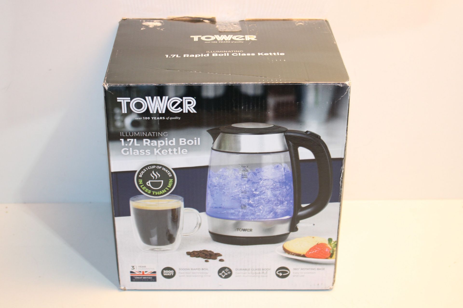 RRP £29.99 Tower T10040 Fast Rapid Boil Glass Kettle