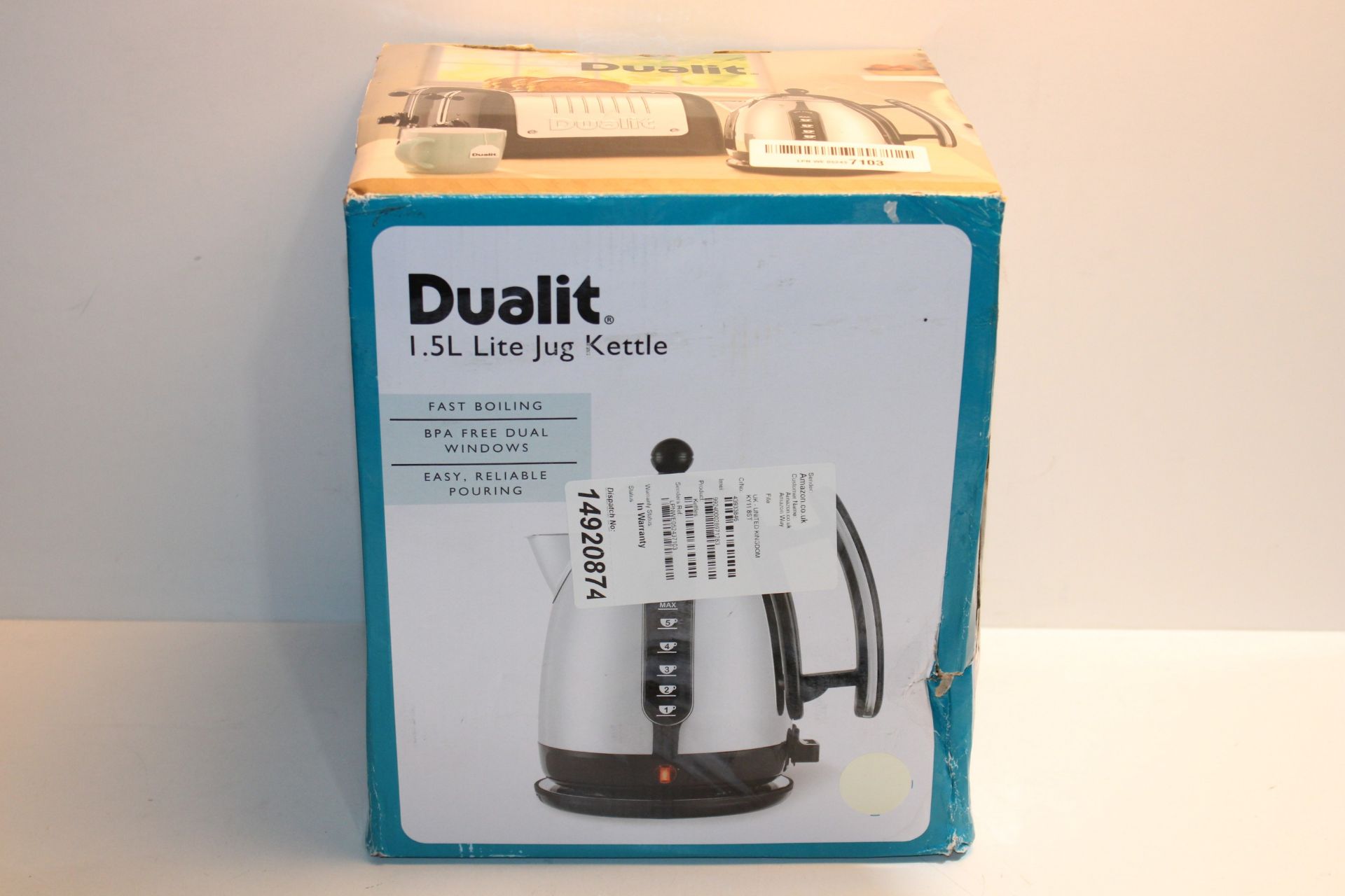 RRP £89.99 Dualit Lite Kettle - 1.5L Jug Kettle - Polished with Canvas White Trim