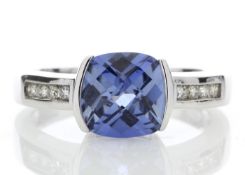 9ct White Gold Created Ceylon Sapphire Diamond Ring 0.11 Carats - Valued by AGI £695.00 - 9ct