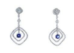 18ct White Gold Diamond And Sapphire Drop Earrings (S1.02) 1.75 Carats - Valued by IDI £11,000.