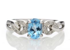 9ct White Gold Diamond And Blue Topaz Ring 0.05 Carats - Valued by GIE £1,089.00 - 9ct White Gold