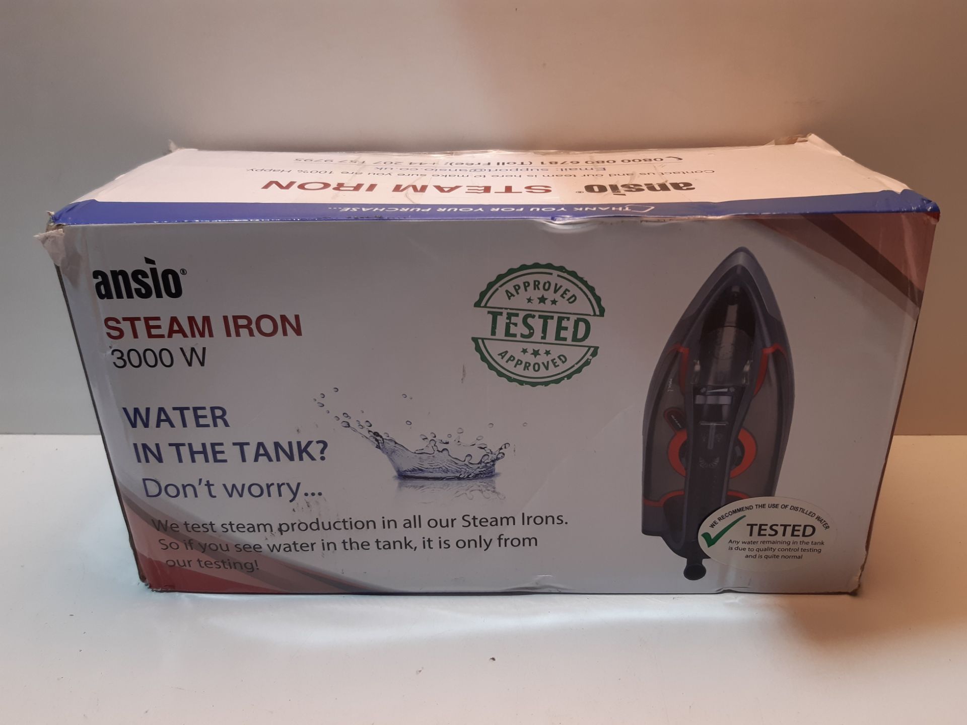 RRP £27.97 ANSIO Steam Iron 3000 Watts Ceramic Soleplate with 380 ml Water Tank