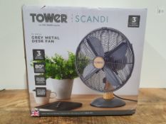 RRP £34.00 Tower T610000 Scandi Metal Desk Fan with 3 Speeds