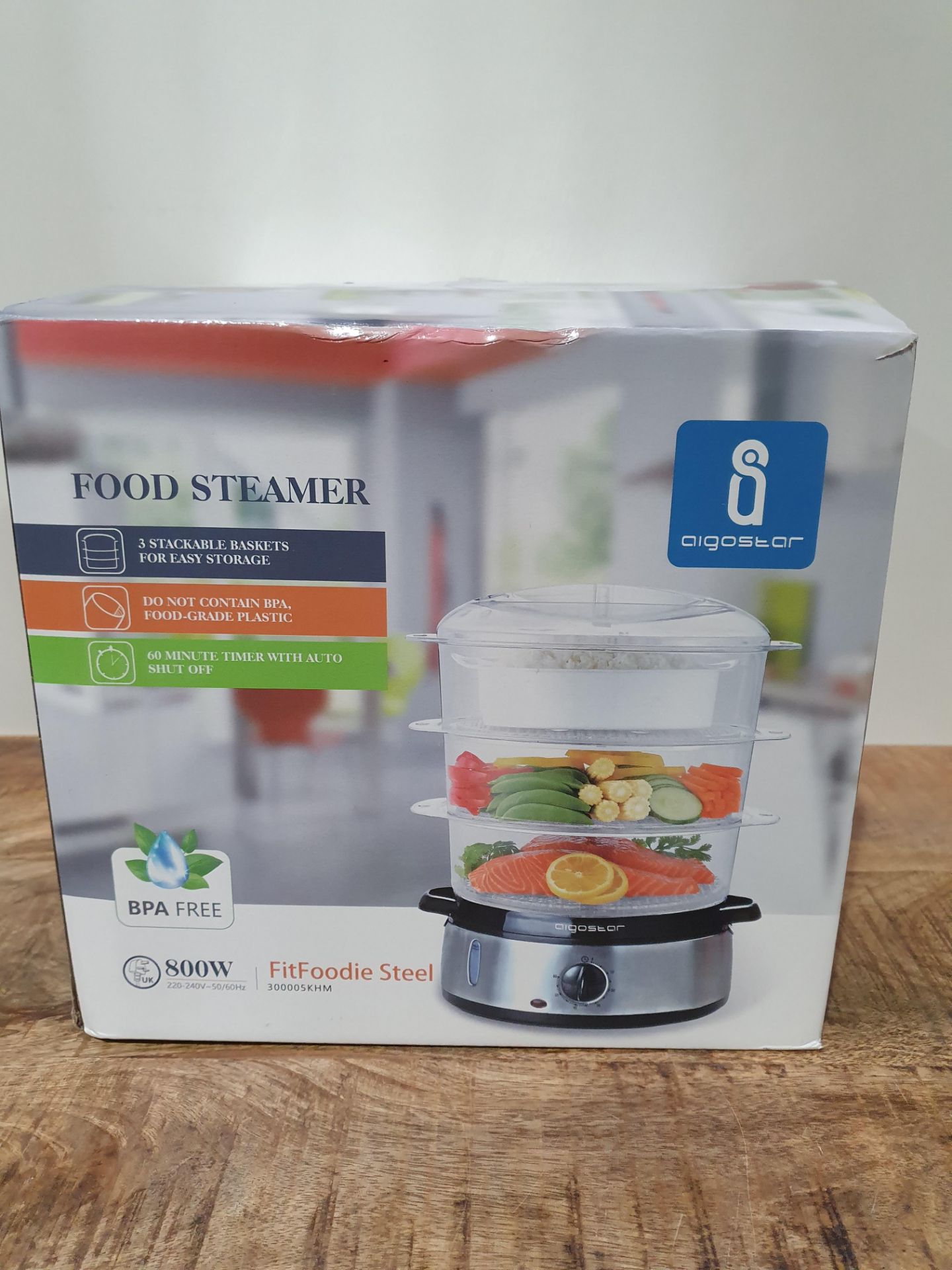 Aigostar Electric Food Steamer, 800W, 3-Tier 9L Capacity, 60-Minute Timer
