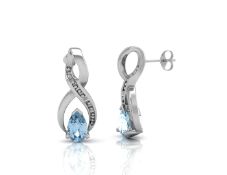 9ct White Gold Diamond And Blue Topaz Earring 0.01 Carats - Valued by GIE £950.00 - 9ct White Gold