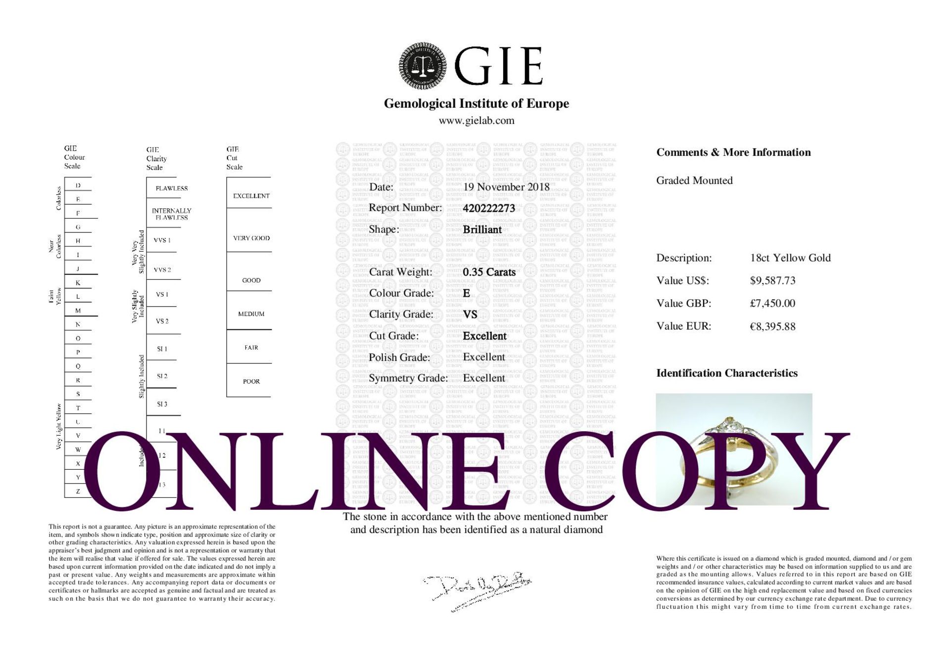 18ct Two Tone Single Stone Rub Over Set Diamond Ring 0.35 Carats - Valued by GIE £7,450.00 - A - Image 5 of 5