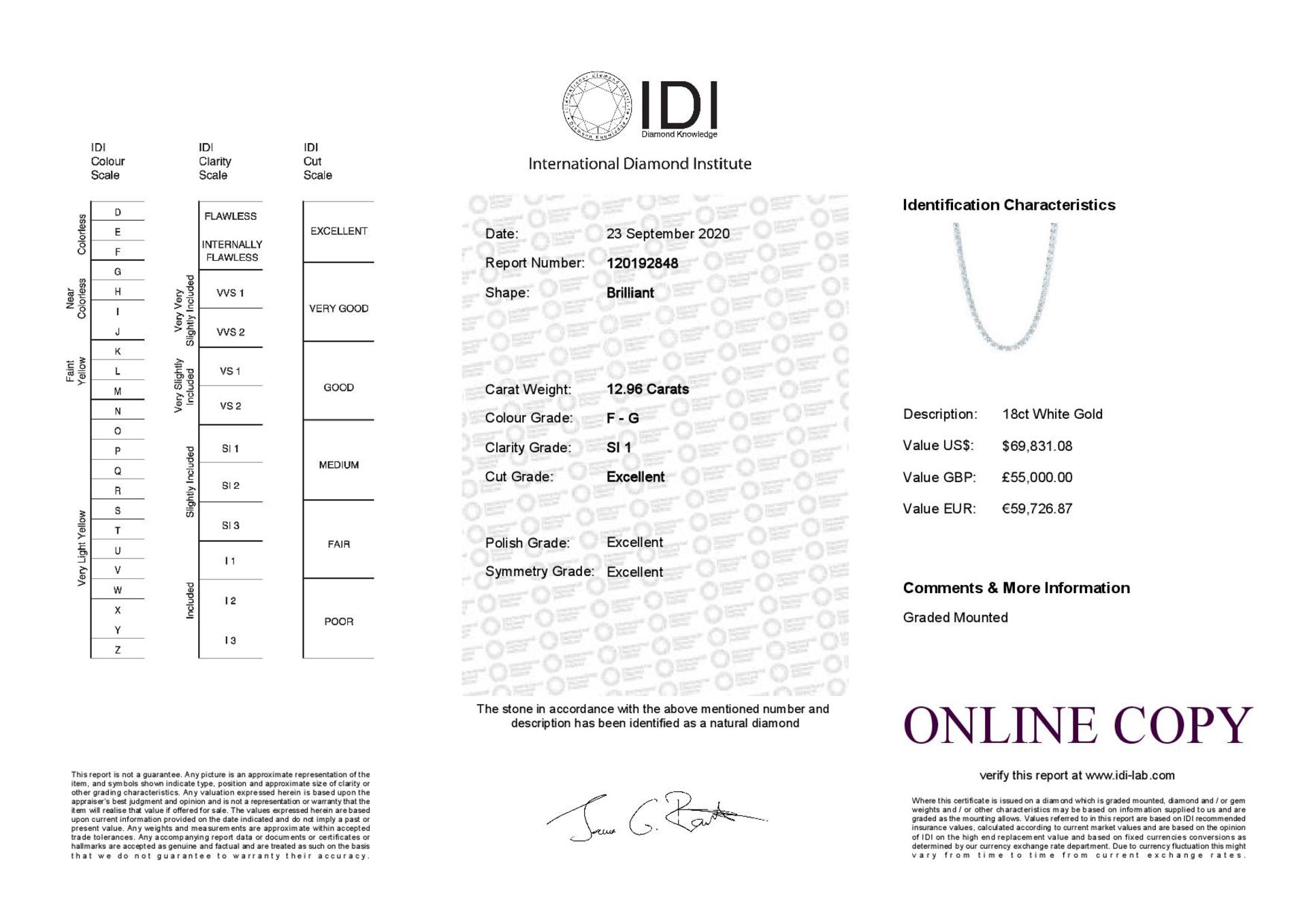 18ct White Gold Claw Set Diamond Collarate 12.96 Carats Carats - Valued by IDI £55,000.00 - 18ct - Image 3 of 3