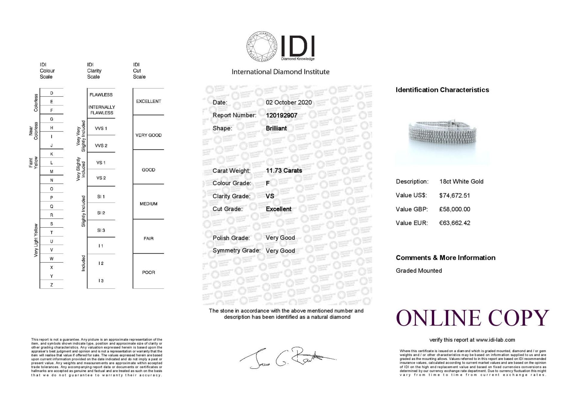 18ct White Gold Five Row Diamond Bracelet 11.73 Carats - Valued by IDI £58,000.00 - 18ct White - Image 4 of 4