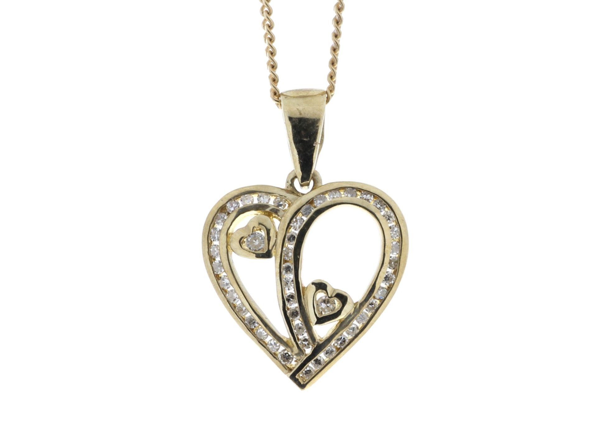 9ct Yellow Gold Heart Pendant Set With Diamonds & Heart In Both Inner Halves 0.23 Carats - Valued by