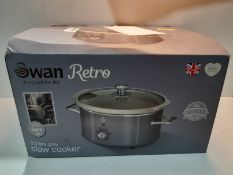 RRP £29.99 Swan Retro Grey 3.5 Litre Slow Cooker3 Temperature Settings
