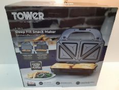 RRP £39.99 Tower T27020 3-in-1 Deep Fill Sandwich Maker with Interchangeable Waffle Plates