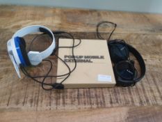 X 3 ITEMS TO INCLUDE POP UP MOBILE EXTERNAL, SONY HEADPHONES & GAMING HEADSET