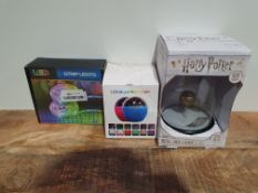 X 3 ITEMS TO INCLUDE HARRY POTTER BELL JAR LGT, LED STRIPS, NIGHT LIGHTCondition ReportAppraisal