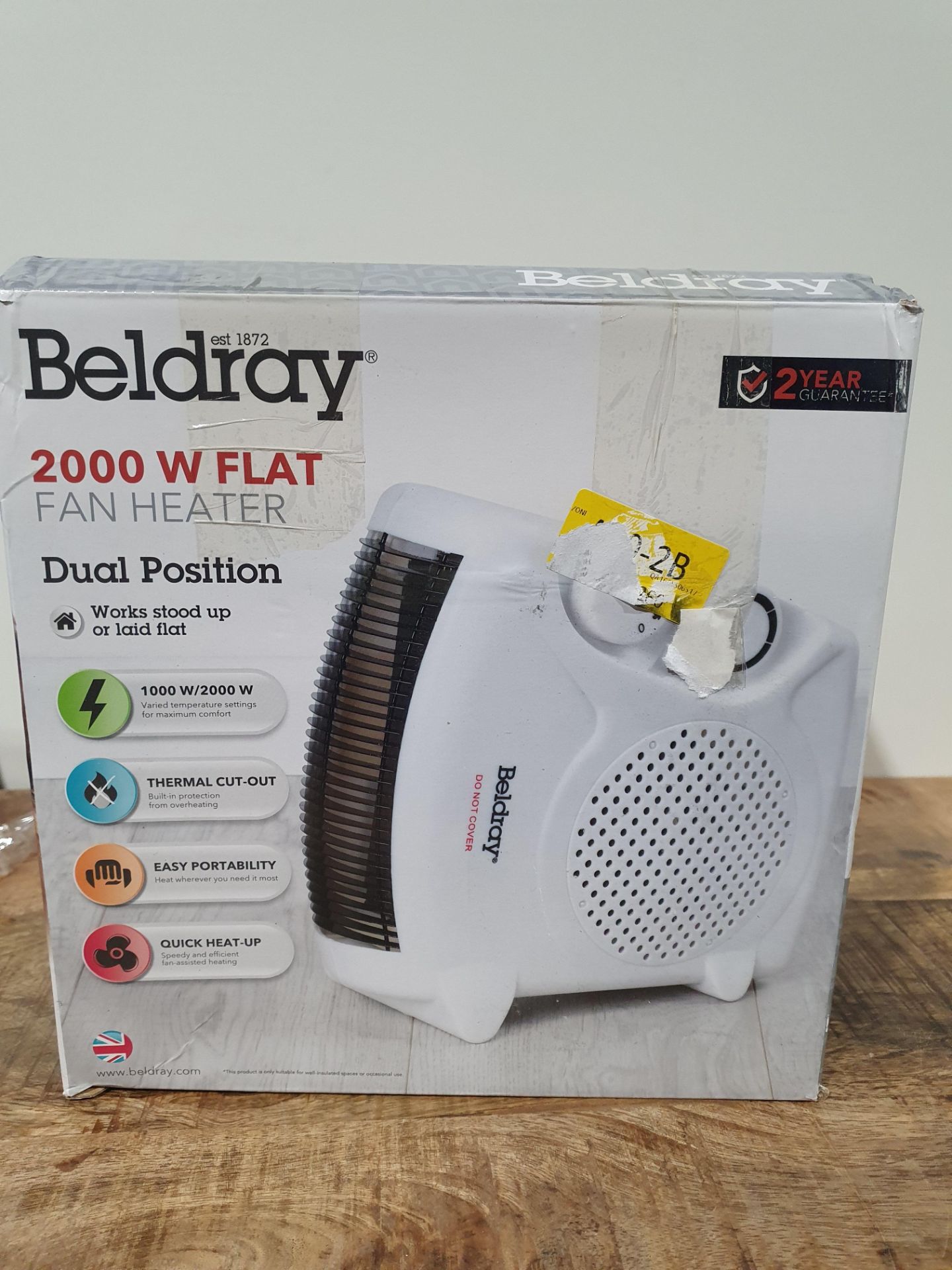 RRP £4.38 Beldray EH0569SSTK Upright/Flatbed Portable Fan Heater With Cool Air Function