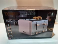 RRP £39.69 Tower T20051PNK Cavaletto 4-Slice Toaster with Defrost/Reheat