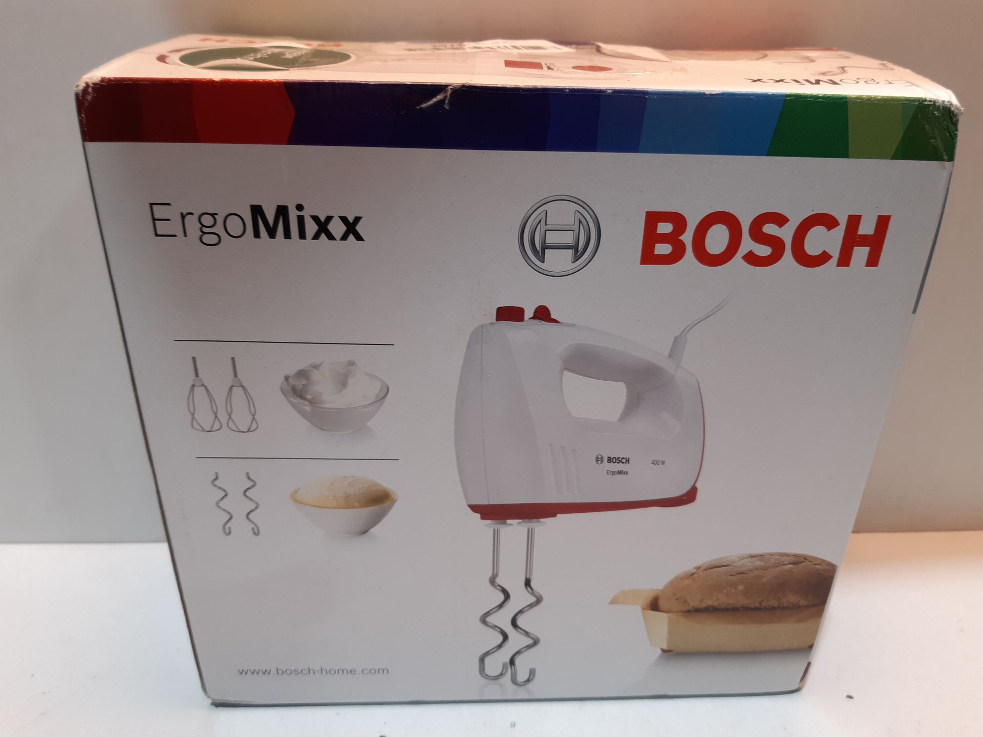 RRP £34.99 Bosch ErgoMixx MFQ36300GB Hand Mixer, Plastic, 400 W - White/Red