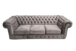 Chesterfield 3 Seater Beige Mink Velvet Sofa, Fabric Settee luxurious brown, Appears new