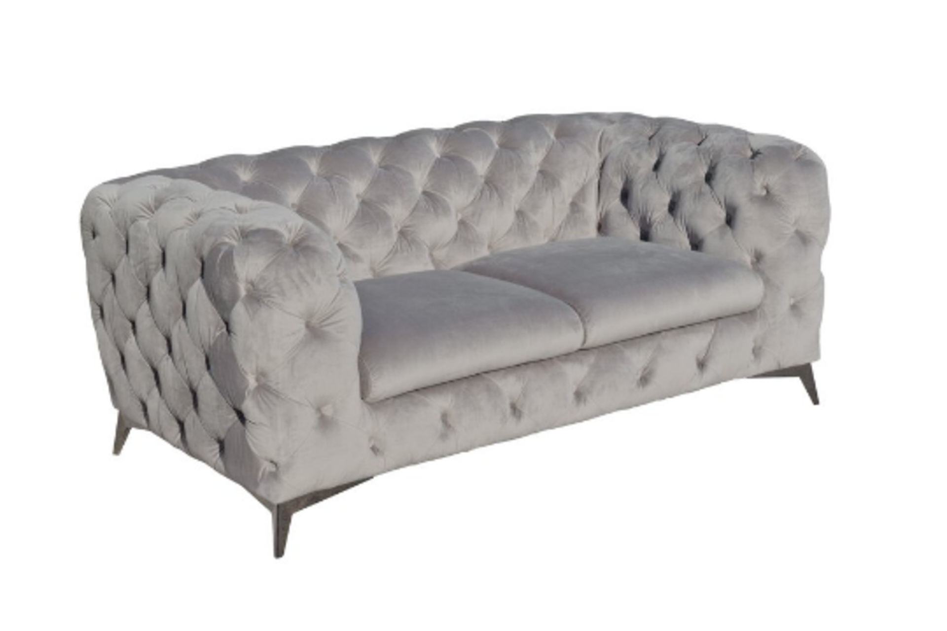 Plush Velvet Chesterfield 2 Seater Sofa Luxurious Couch Silver Grey Wayfair, Appears New - Image 2 of 3