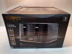 RRP £39.99 Tower T20061BLK Empire 4-Slice Toaster with Defrost/Reheat