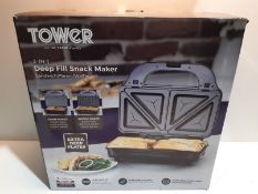 RRP £39.99 Tower T27020 3-in-1 Deep Fill Sandwich Maker with Interchangeable Waffle Plates