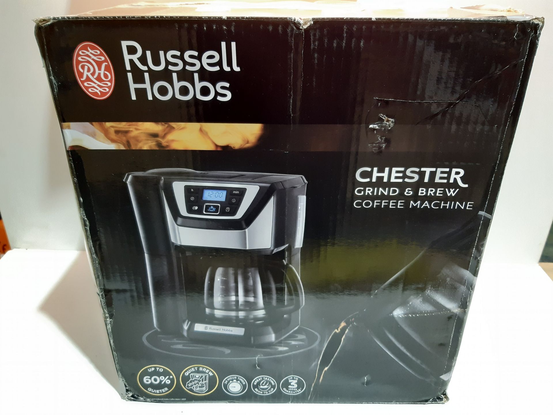 RRP £69.99 Russell Hobbs Chester Grind and Brew Coffee Machine 22000 - Black