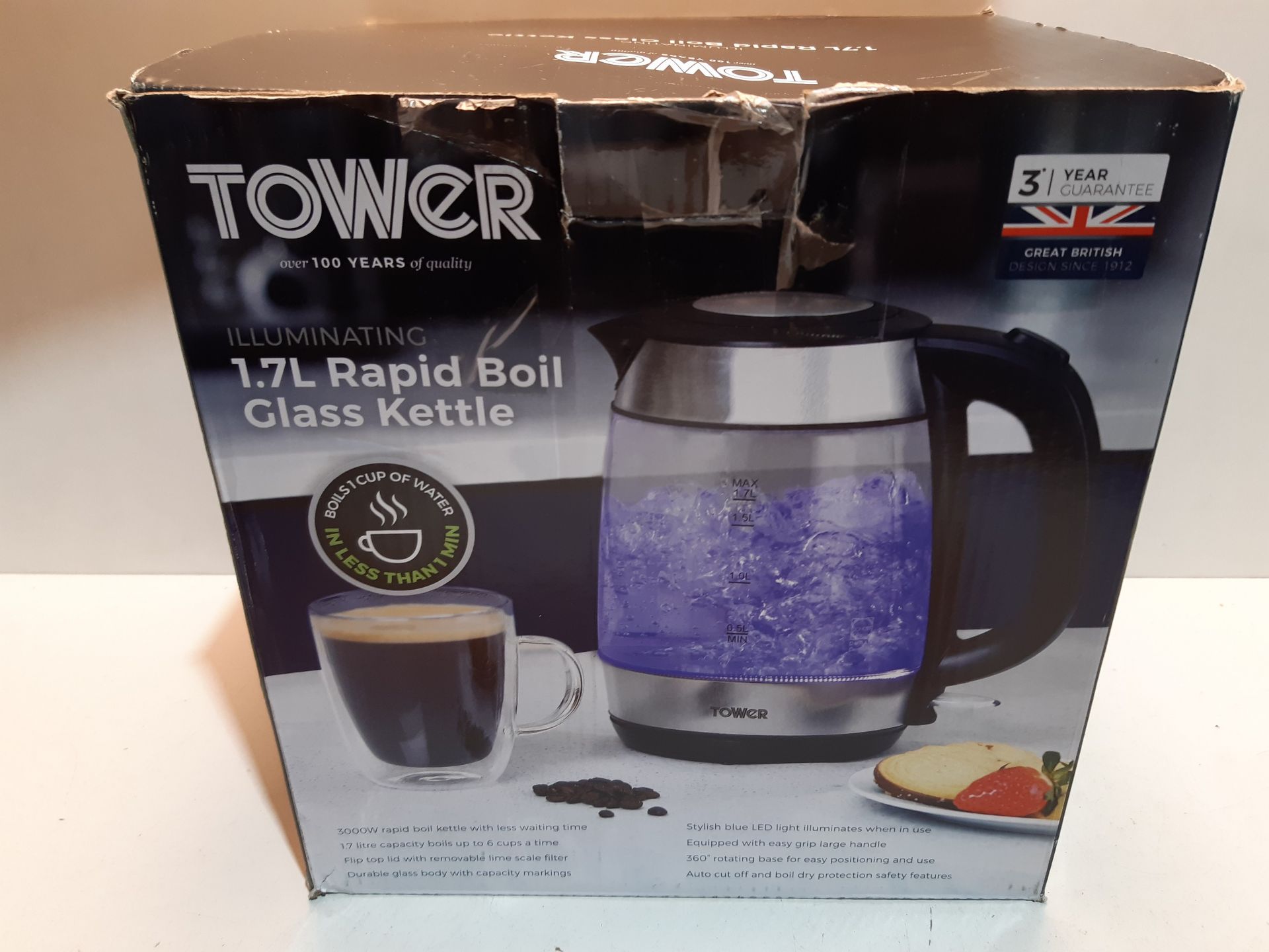 RRP £27.99 Tower T10040 Fast Rapid Boil Glass Kettle