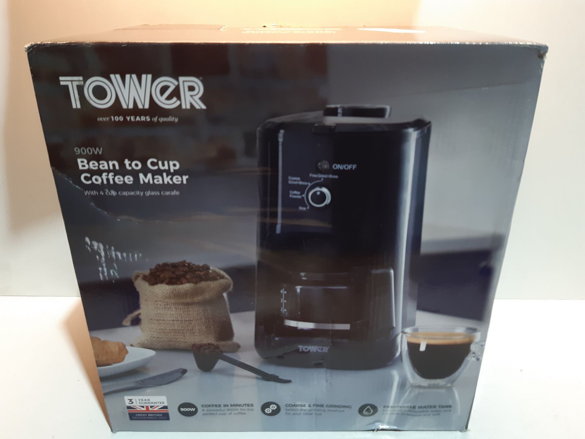 RRP £59.99 Tower T13005 Bean to Cup Filter Coffee Maker with Coarse